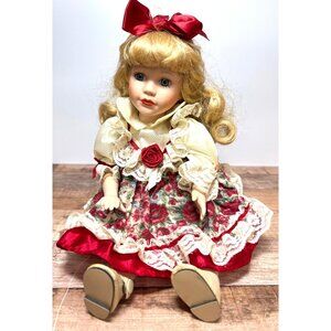 Collectors Choice Wind Up Porcelain Doll With Blonde Curls Plays music, Moves